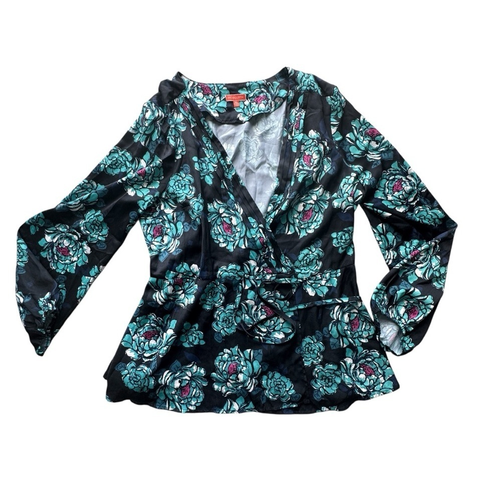 ModCloth Woman’s Floral V-Neck Wrap Shirt Blouse Long Sleeve Size XL